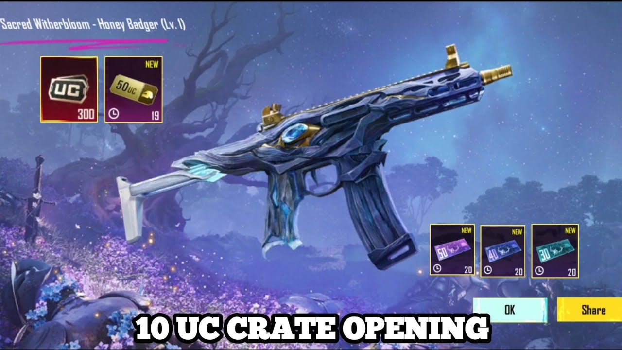 BEST TRICK 🤯 SACRED WITHERBLOOM - HONEY BADGER CRATE OPENING | 10 UC CRATE OPENING IN BGMI/PUBG