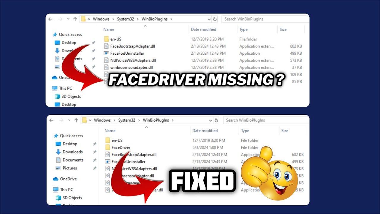 (FIXED) C:\Windows\System32\WinBioPlugIns\FaceDriver folder Missing | 2024