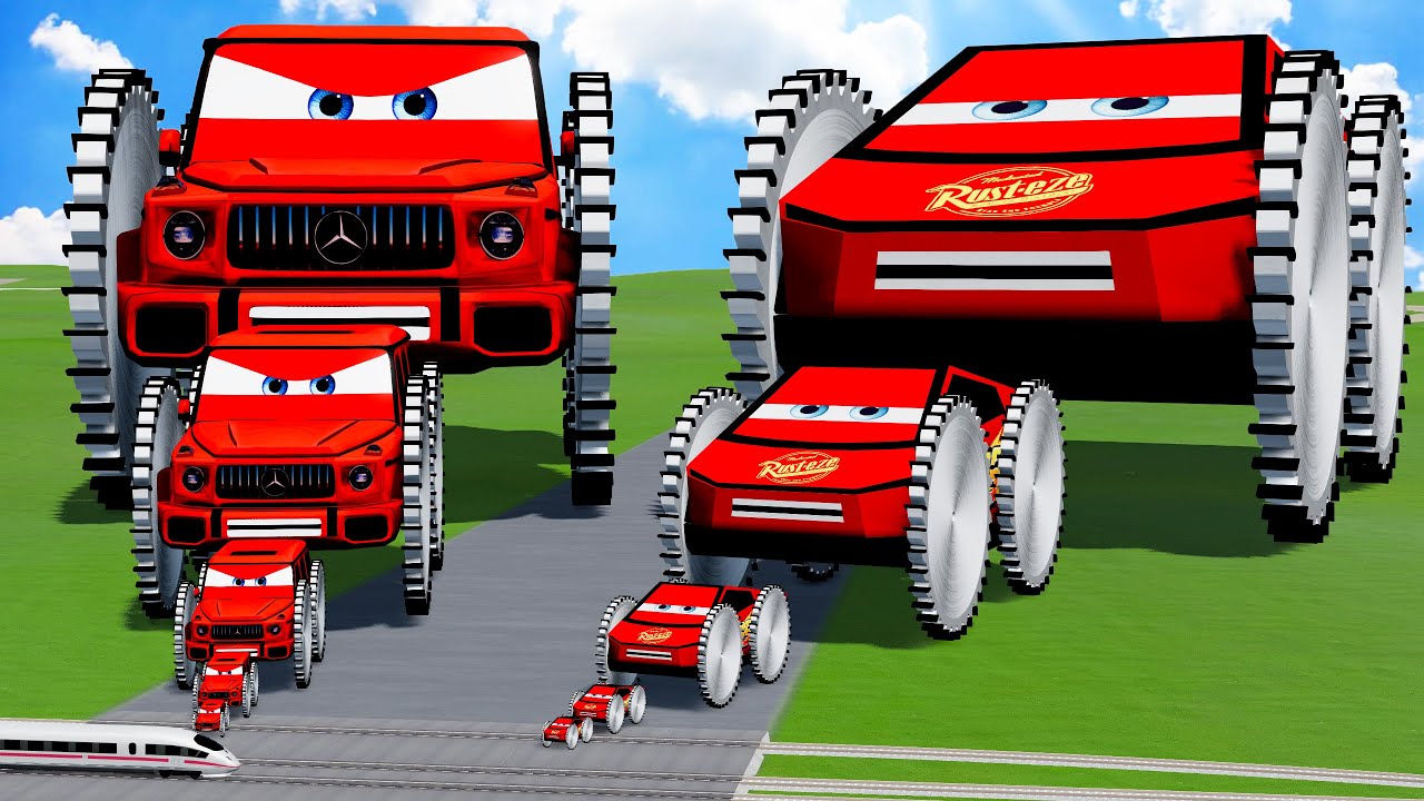 Big & Small Red Vizor Saw Wheels VS Big & Small Cybertruck McQueen Saw Wheels | BeamNG.drive