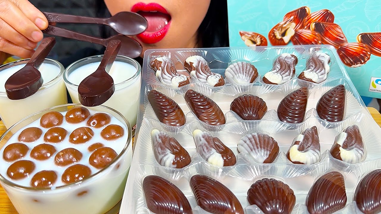 ASMR CHOCOLATE SEASHELLS, CHOCO SPOONS, MALTESERS, FRESH MILK MUKBANG MASSIVE Eating Sounds