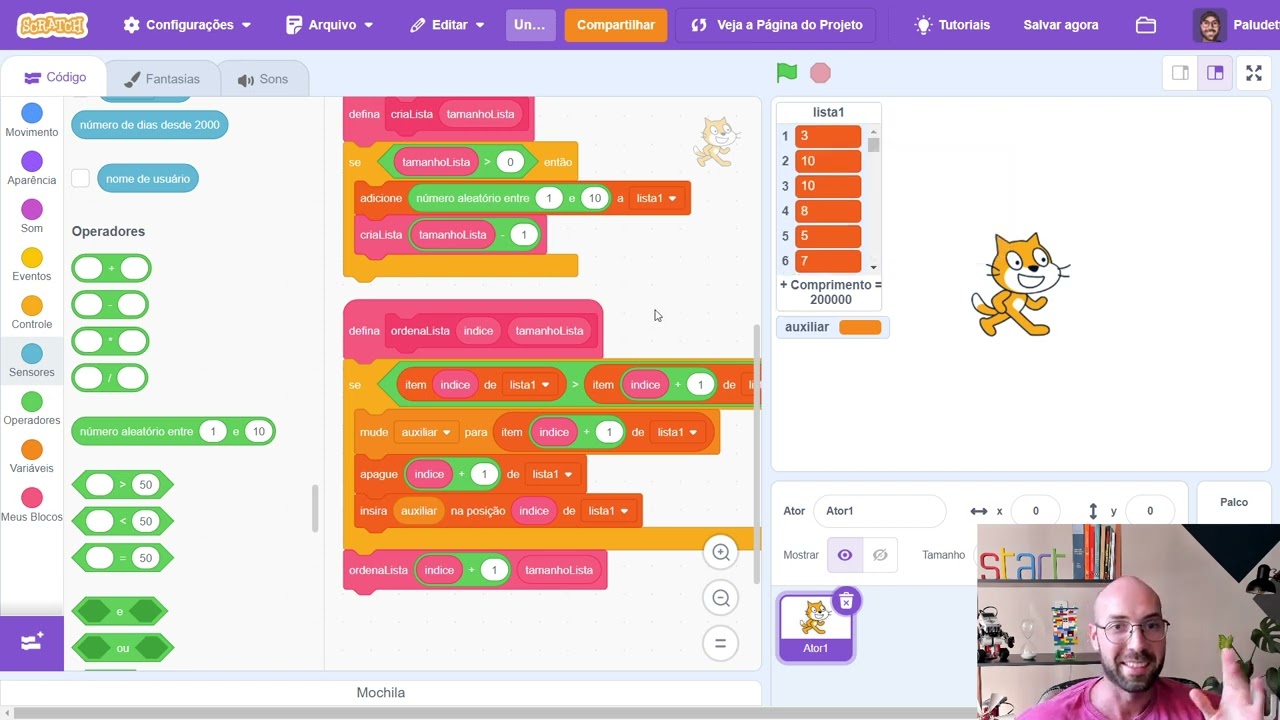 Ordenando listas com o método Bubblesort com recursão no Scratch