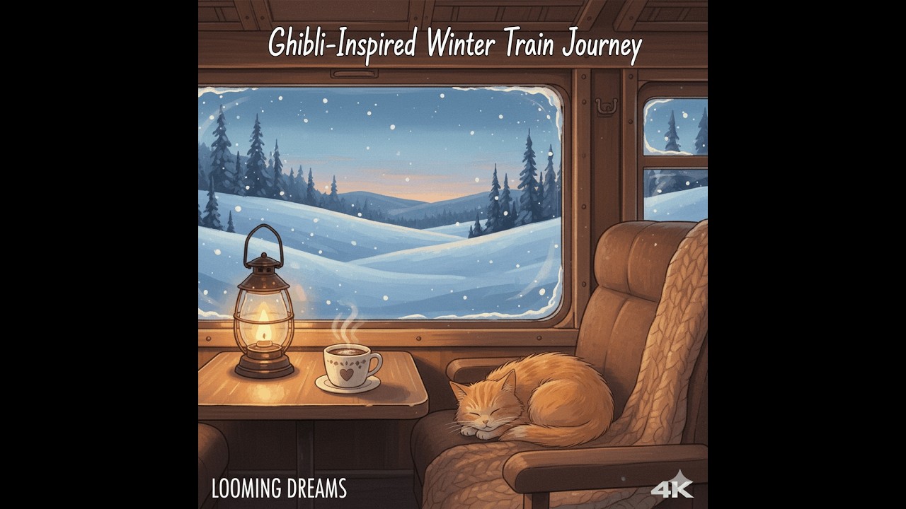 Winter Train Journey 🚂❄️ Cozy Cabin with a Sleeping Cat | 1 Hour Nostalgic Ambiance (4K)