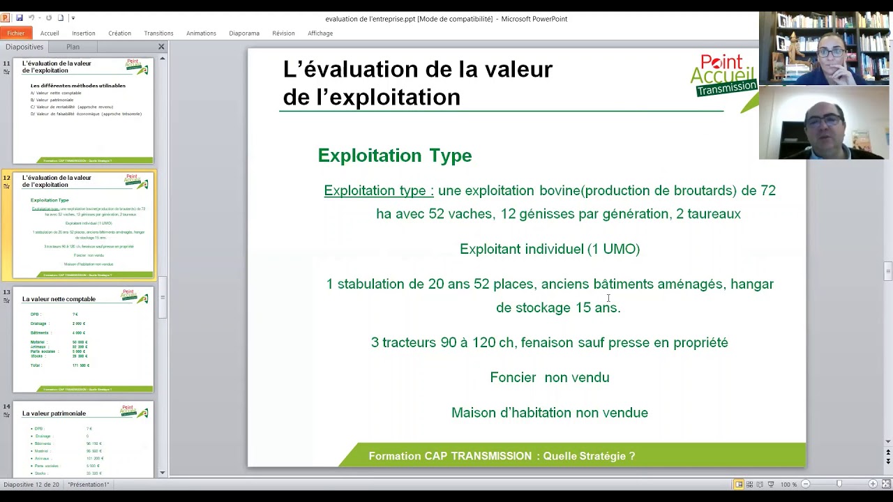 Estimation de la valeur de l'entreprise agricole
