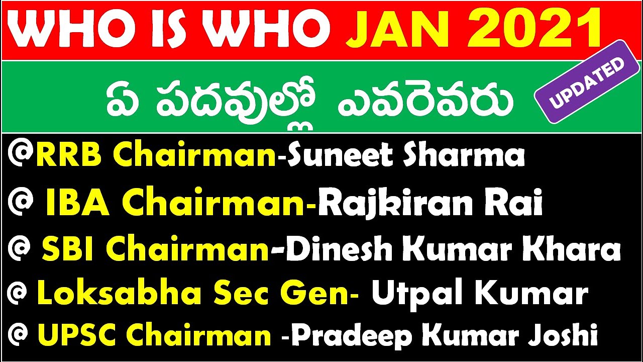 Latest Who is Who Updated January 2021 |Useful For Ntpc | Group D Appsc,tspsc All Competitive Exams