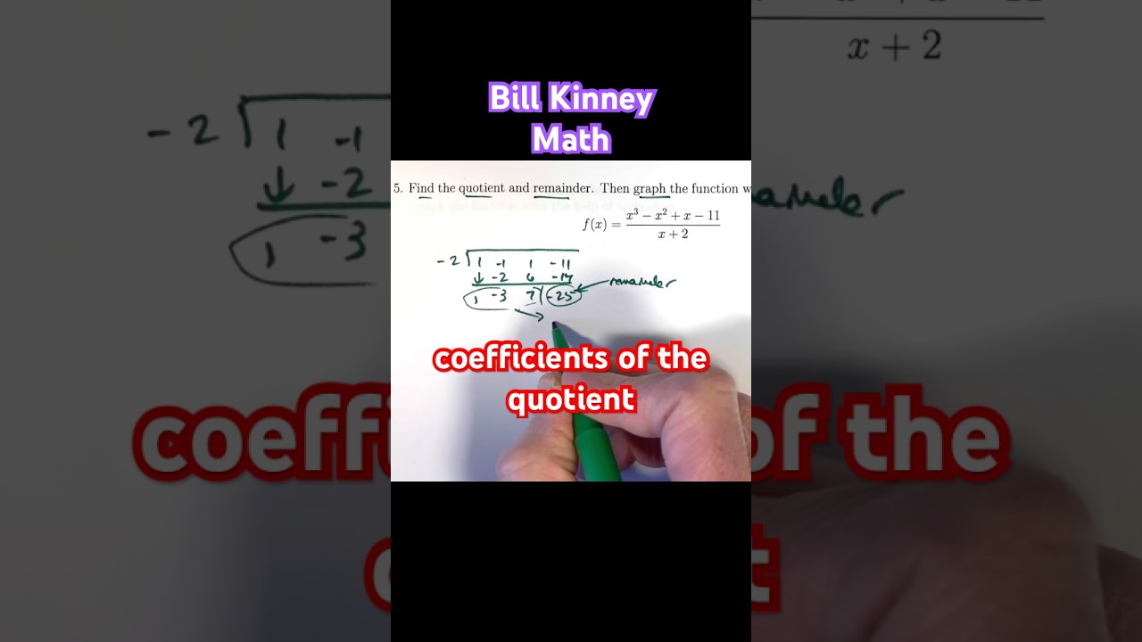 RATIONAL FUNCTION Synthetic Division to Find Quotient and Remainder (The Quotient is Quadratic 🎢)