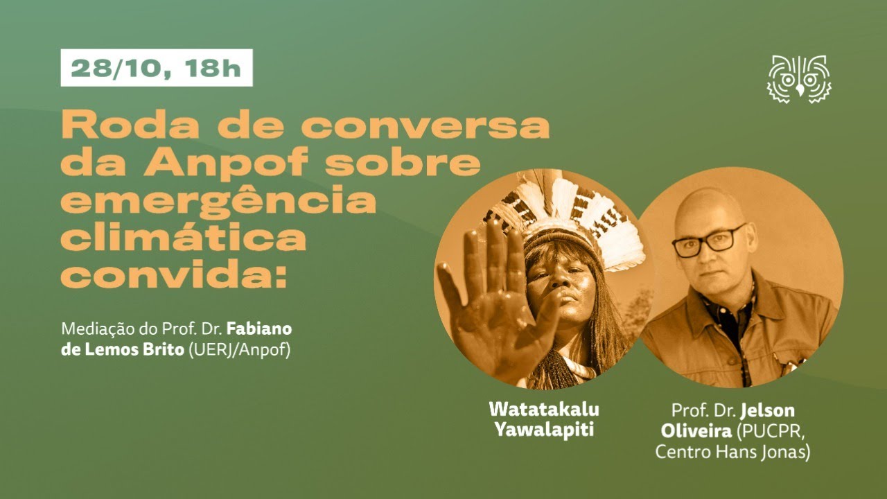 Roda de conversa Anpof sobre emergência climática convida: Watatakalu Yawalapiti e Jelson Oliveira