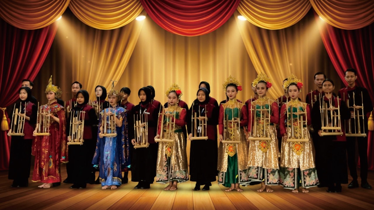 Harmoni angklung membawakan lagu Hymne SMK Citra Pariwisata dengan penuh semangat dan kebanggaan.