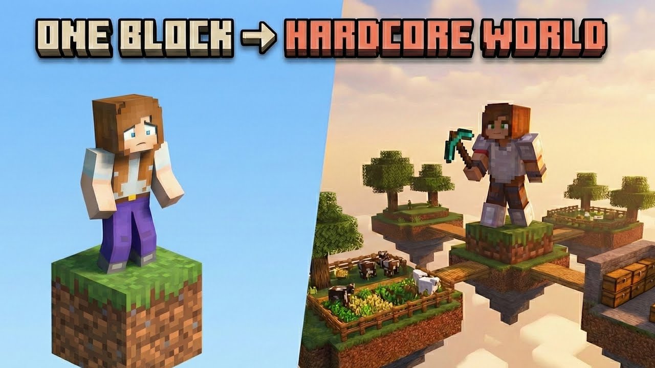 I Survived Hardcore With Only ONE BLOCK🏝️ #minecraft #oneblock #girlgamer 