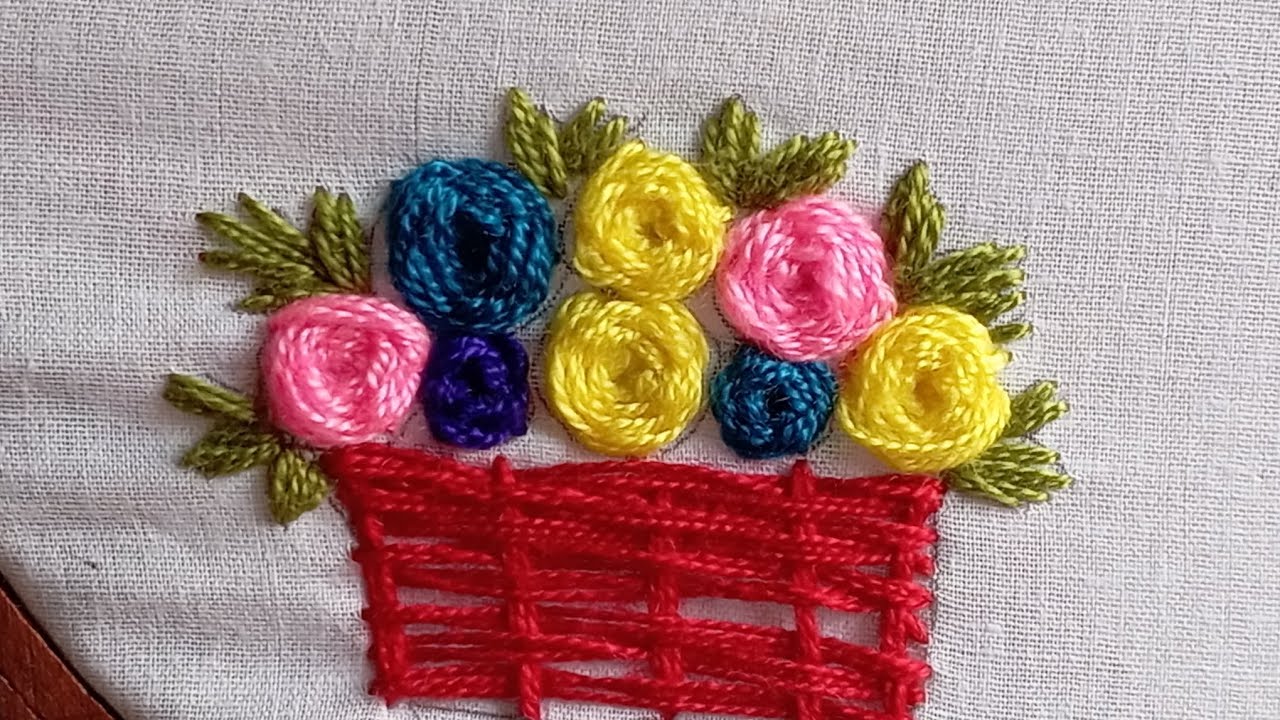Stitch a Blooming Basket flower Easy woven Rose flower Basket  embroidery for Absolute Beginners 