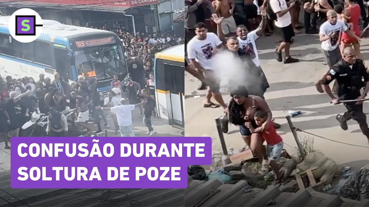 Oruam sobe em ônibus para comemorar soltura de Poze e policiais jogam gás de pimenta durante tumulto