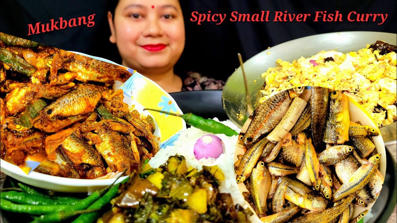 ASMR EATING SPICY SMALL FISH CURRY WITH RICE, EGG BHARTA, LOTS OF GREEN CHILLI|BIGBITES|MUKBANG SHOW