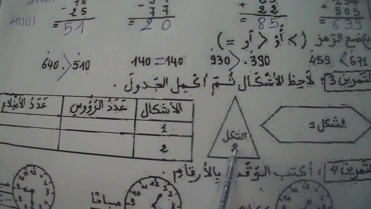السنة الثانية ابتدائى حل اختبار في الرياضيات النمودج 2 الفصل الثانى الجيل الثانى
