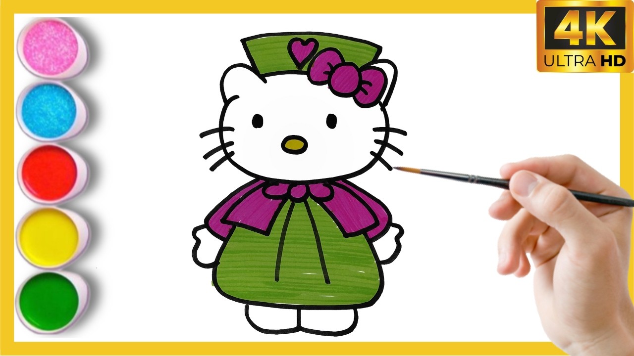 Как нарисовать милую Hello Kitty: рисование, раскрашивание и раскрашивание для детей и малышей. Д...