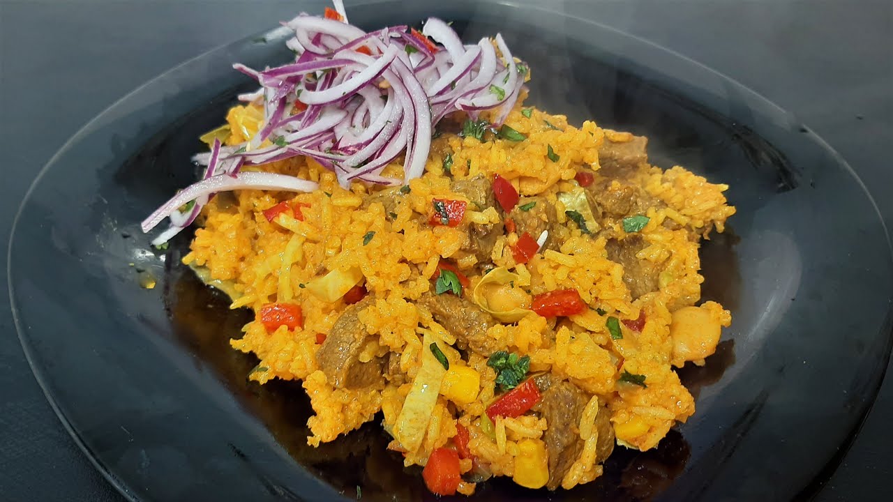 Arroz con carne.... Receta de Mama..... Manos Peruanas