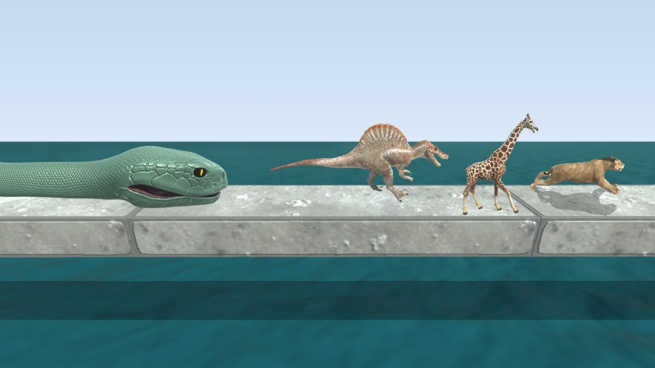 Dinosaurs and Animals Falling Into Black Mamba Tank - Animal Revolt Battle Simulator