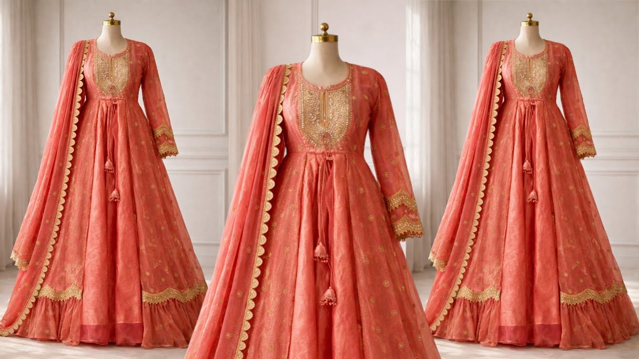 Wedding Special Gown Cutting And Stitching/Long Shrug Jacket Dress Part 1
