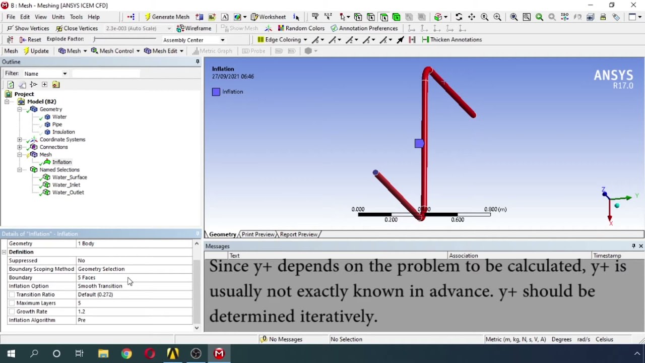 Ansys Fluent Simulation of an insulated pipe through which warm water flows