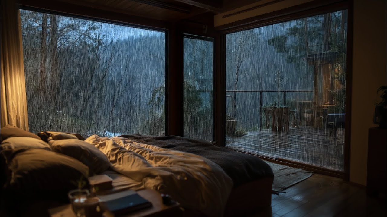 Heavy Rain on Window at Night 🌧️ Cozy Forest Cabin Bedroom Ambience for Deep Sleep, Insomnia & Study