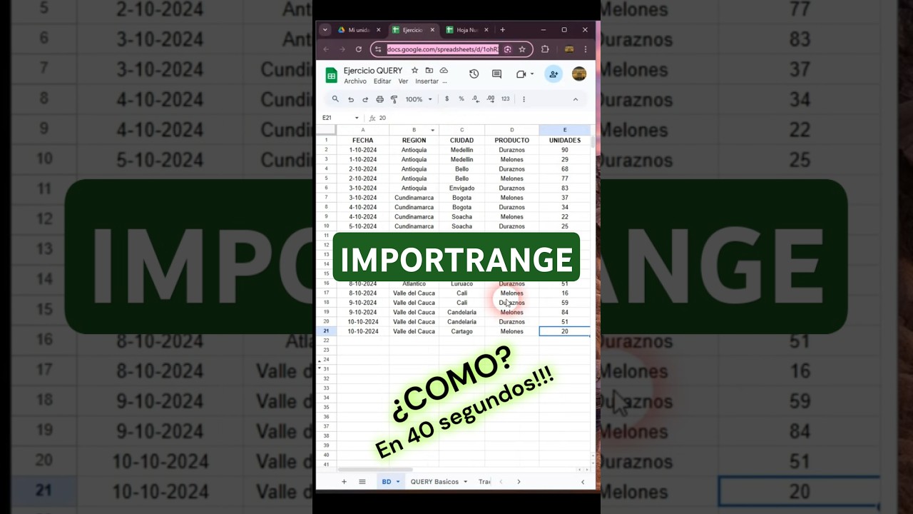 Como traer datos de una hoja a otra en Google Sheets con IMPORTRANGE #googlesheets #tips #tecnologia