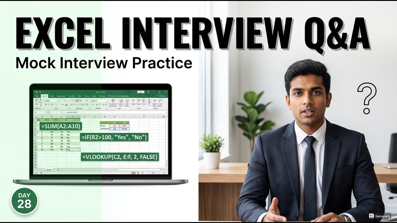 Excel Interview Questions & Answers | Mock Interview Practice | Day 28 Hindi
