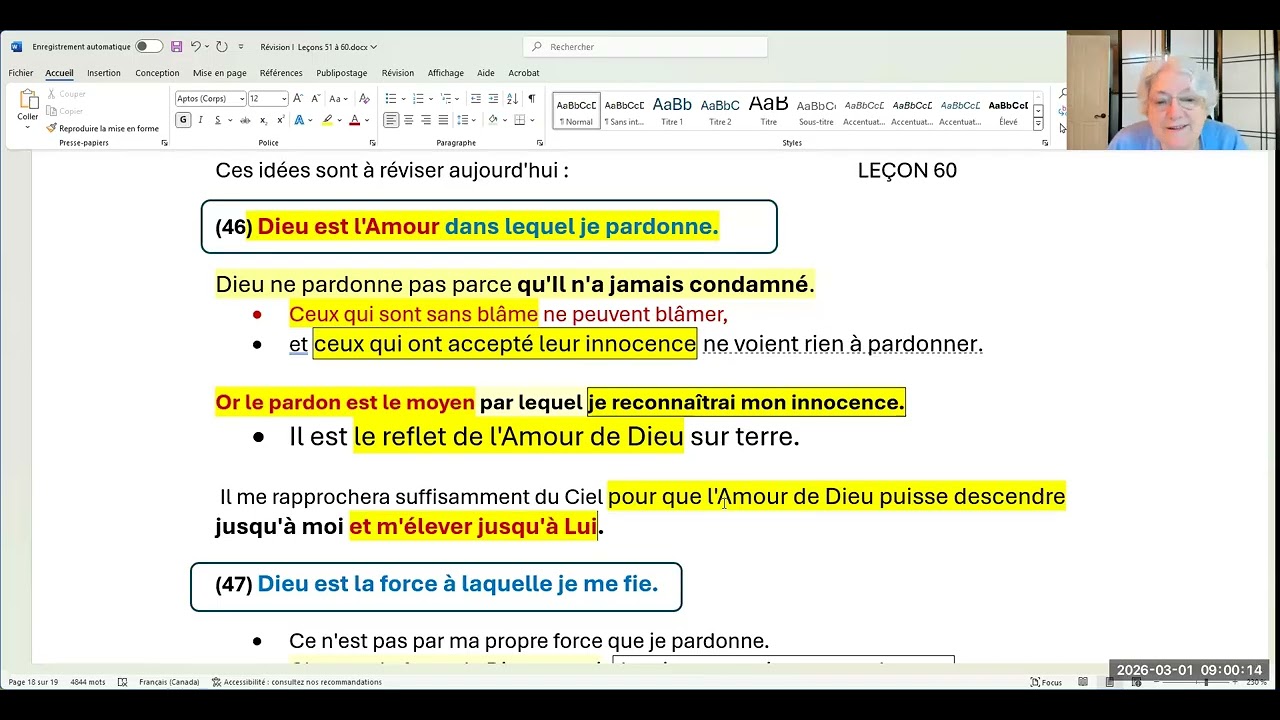 990-Révision I. Leçon 60 (46) Dieu est l'Amour dans lequel je pardonne. ...