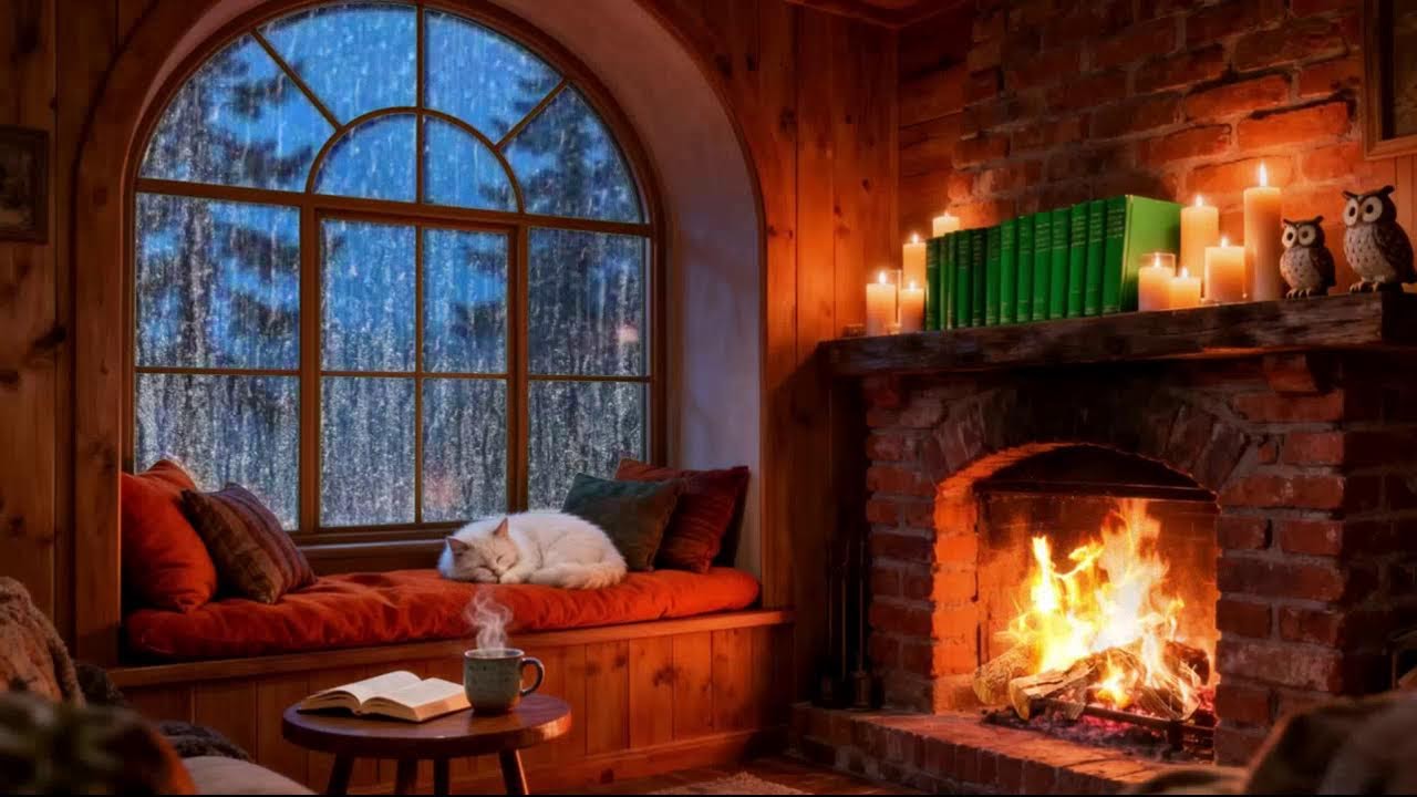 Cabin in the Rain 🌧️🔥 | Fireplace Ambience for Calm Mind & Better Sleep
