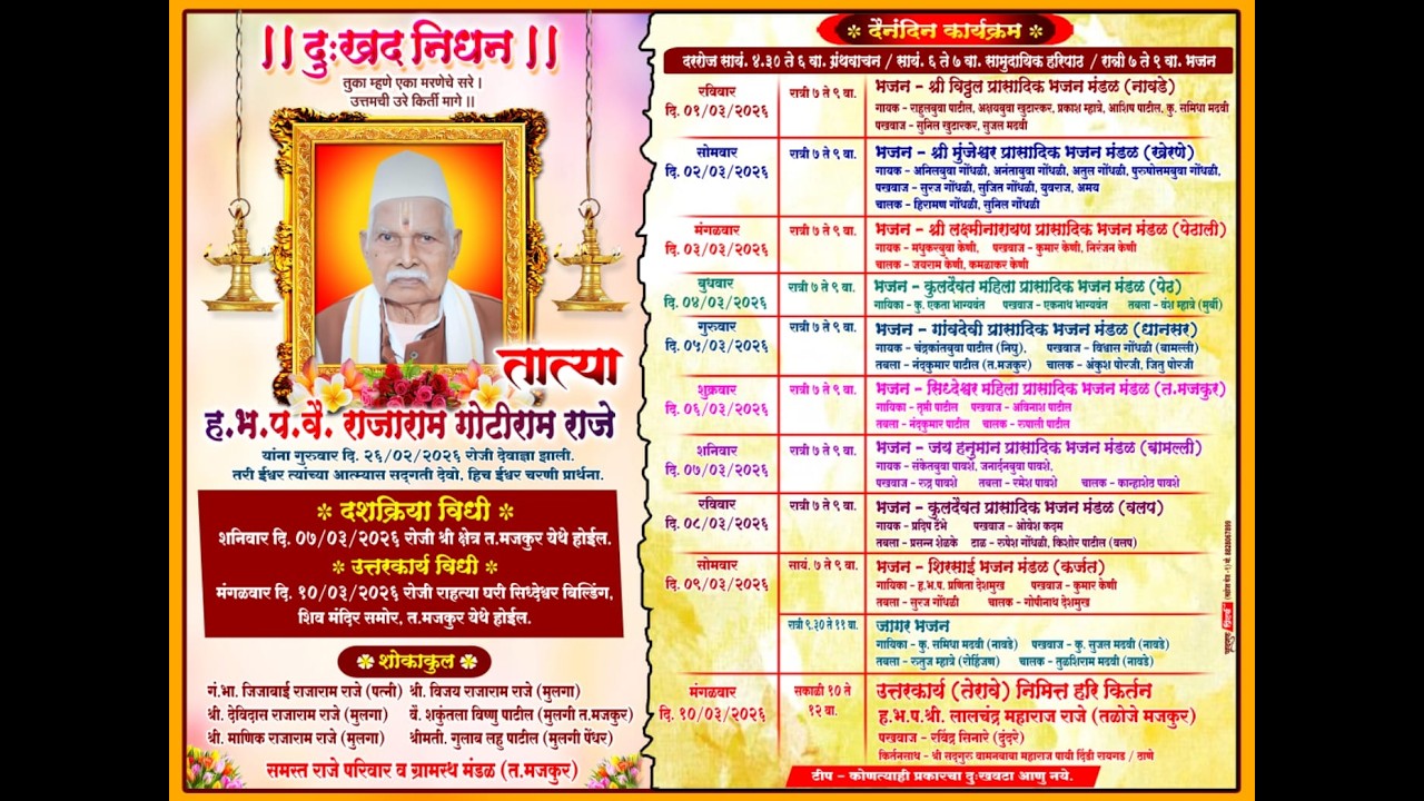 ह.भ.प.वै. राजाराम गोटीराम राजे (तात्या) तळोजे मजकूर, यांना भजन श्रद्धांजली | Day 1