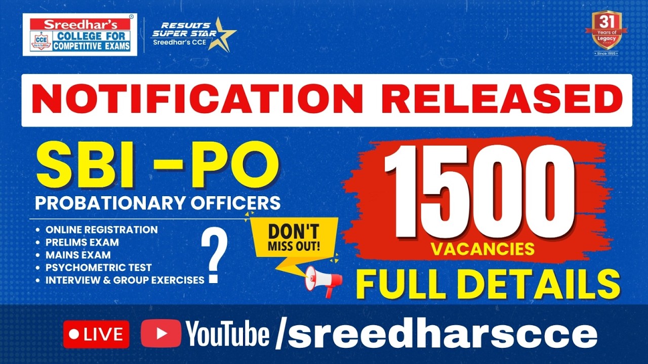 🔥 SBI PO 2026 Notification Released | 1500 Vacancies Announced 📝 Apply Now! | Sreedhar's CCE