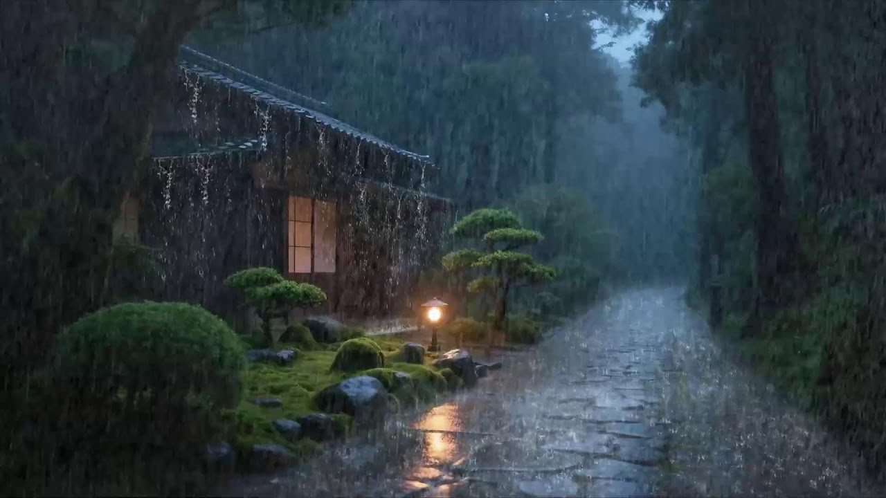 Tension mentale – Pluie continue douce – Extérieur nocturne de la maison – Calme 😌🌧️