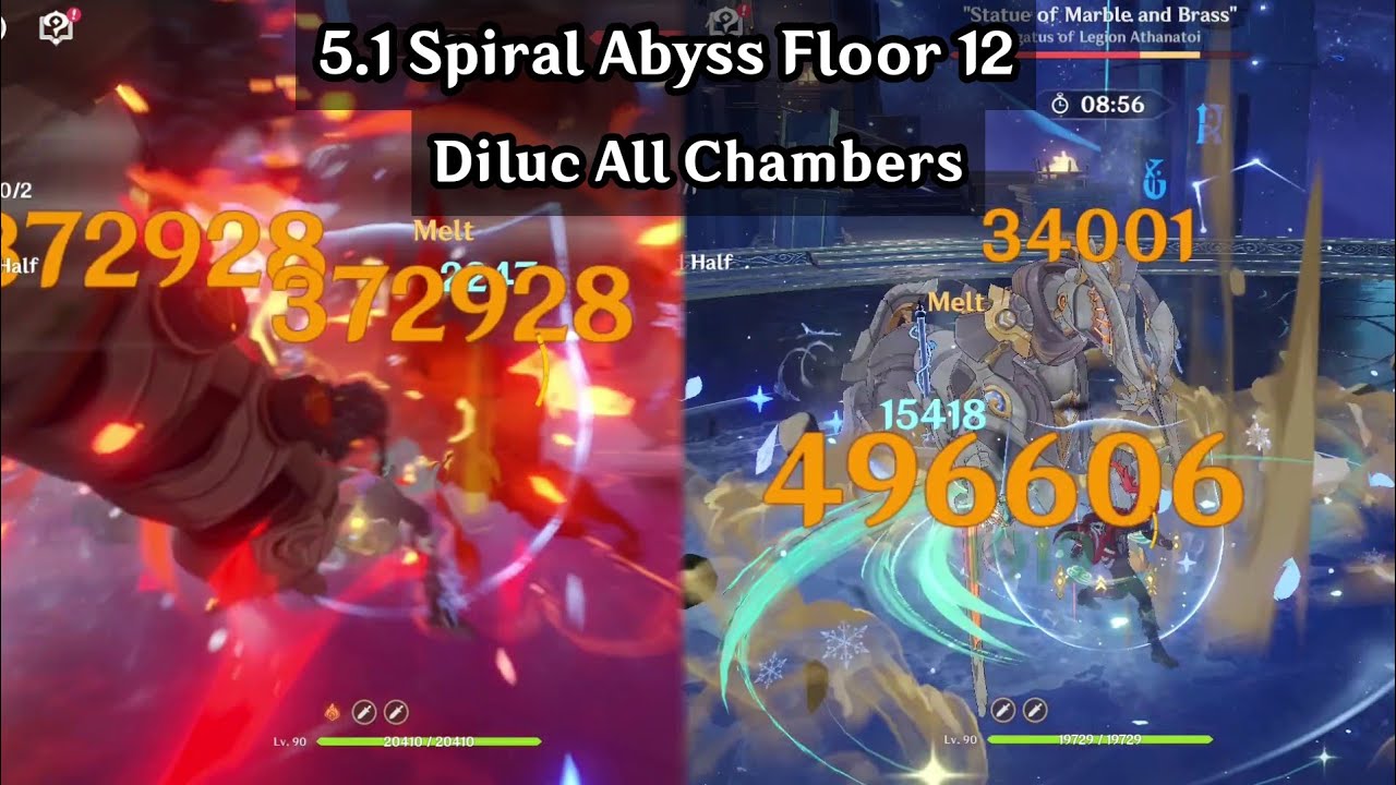5.1 Spiral Abyss Diluc All Chambers | 5.1 Spiral Abyss Floor 12 9 Star | Genshin Impact