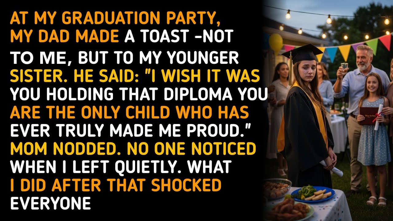 AT MY GRADUATION PARTY, MY DAD MADE A TOAST -NOT ΤΟ ΜΕ, BUT TO MY YOUNGER SISTER. HE SAID... 