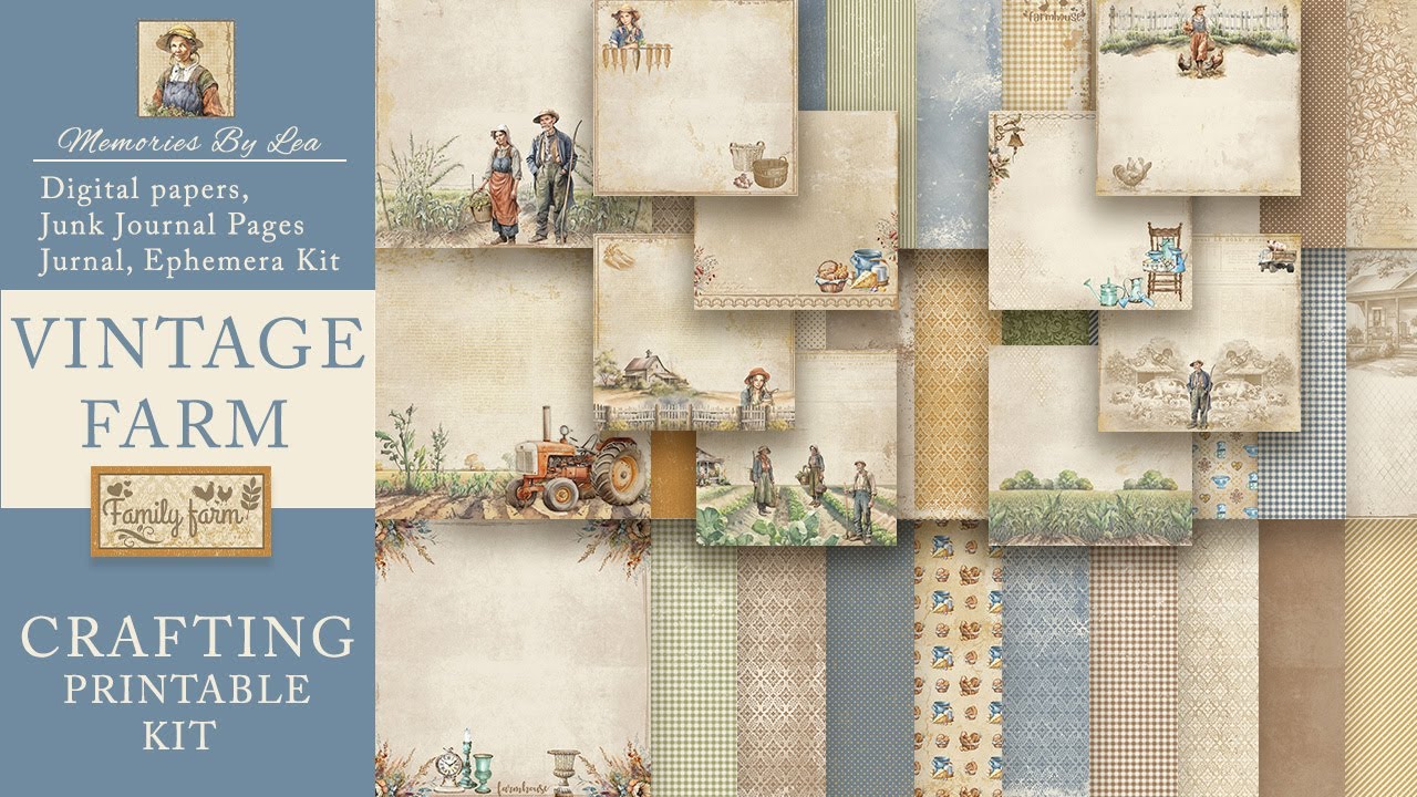 VINTAGE FARM Crafting Printable Kit | Junk Journal Printable
