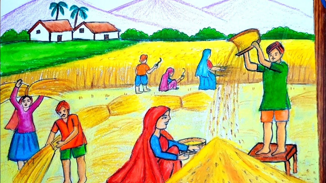 How to draw farmers working in the field |farmer cultivation drawing easy |agriculture drawing