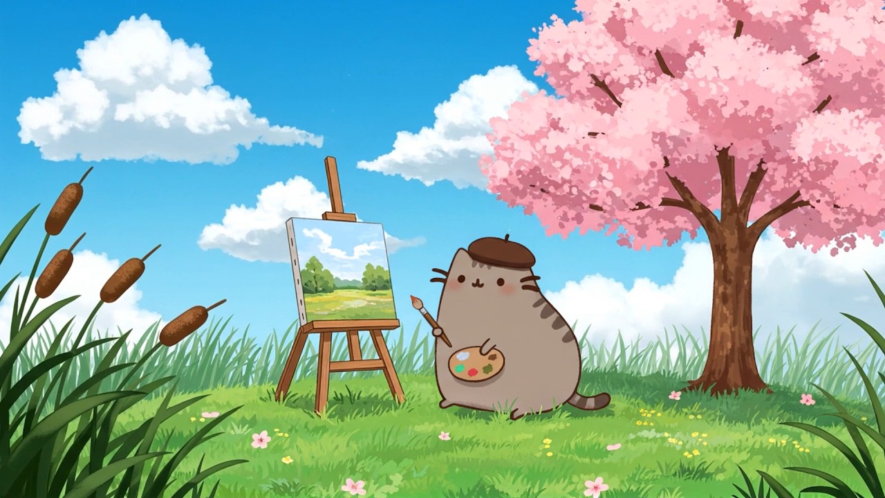 🐱 Pusheen Painting in Spring Garden 🌸| Cozy Lofi for Study, Relax & Chill