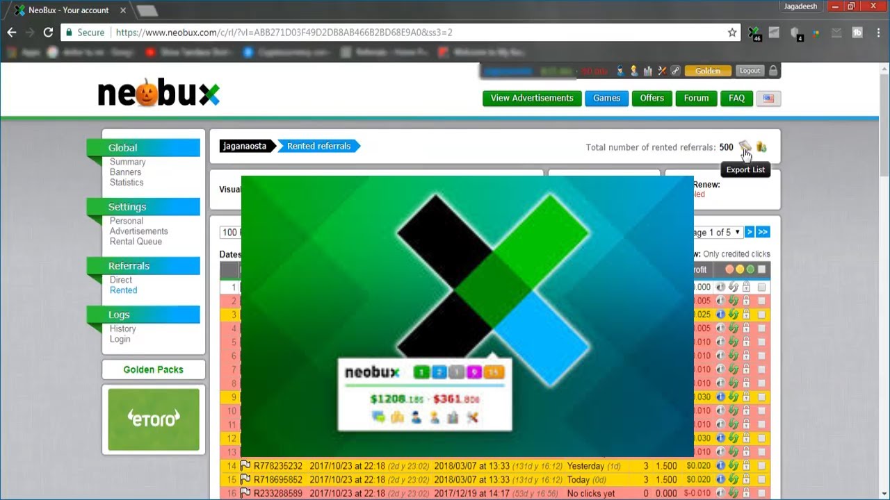 Neobux - How to Export Rented Referral in Neobux