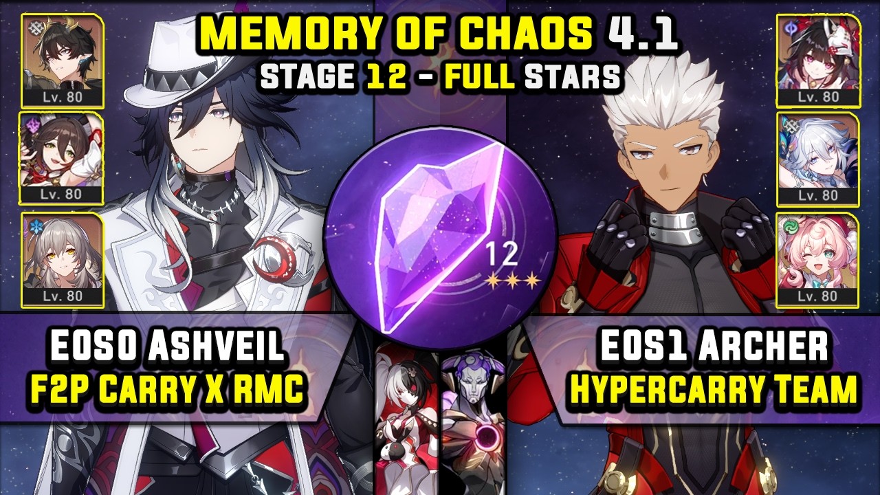 E0 Ashveil F2P Carry W/ RMC & E0 Archer Carry (3 Stars) Memory Of Chaos 12 Honkai Star Rail 4.1