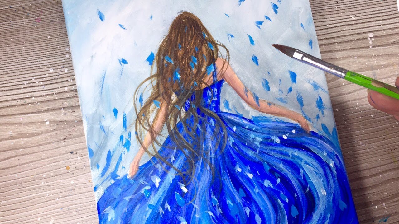BLUE DRESS ROMANTIC / Acrylic Painting / Speed Painting
