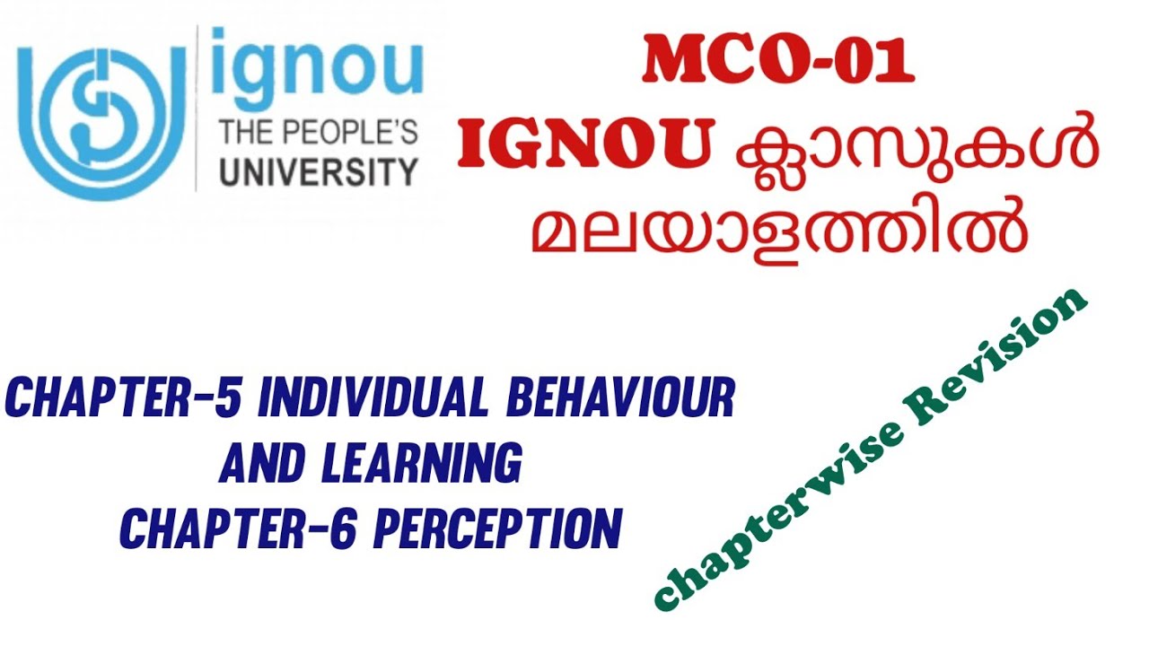 MCO-01 chapter-5 individual Behavior and learning #mcom #mco #ignoumalayalam #ignouclass #ignou