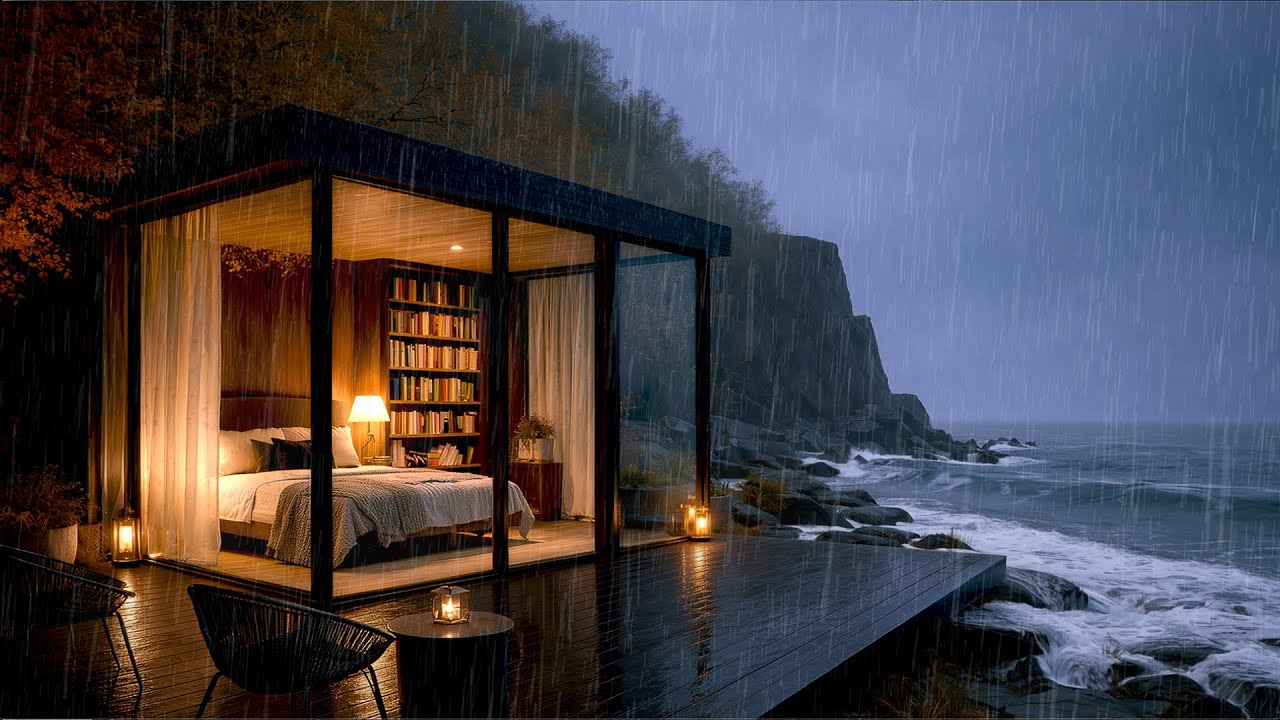 Seaside Cabin in the Rain | Ocean Waves for Rest and Stillness