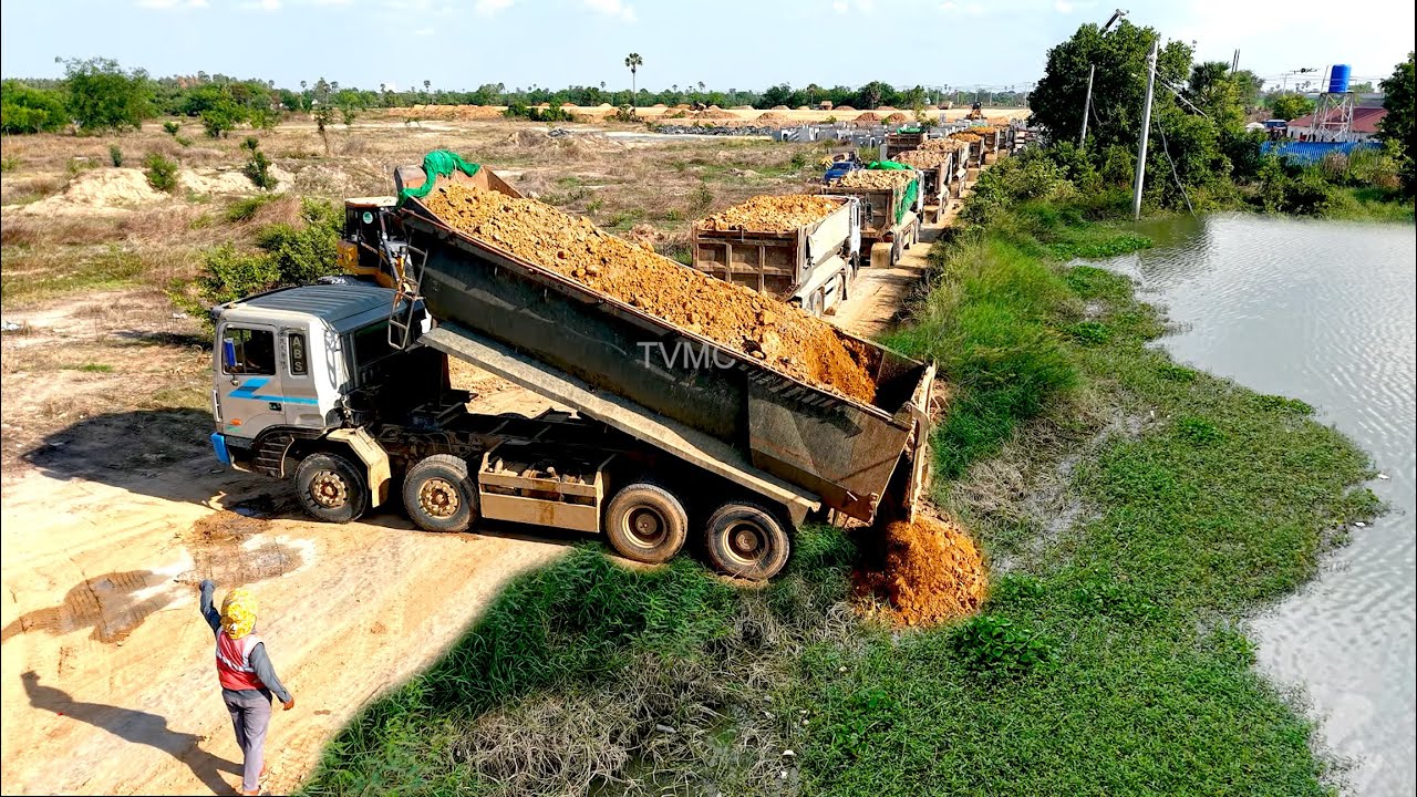 Incredible 1DAY Full Action Land Filling Up Operating Dozer DH17C3 Pushing Stone & Truck 24T Dumping