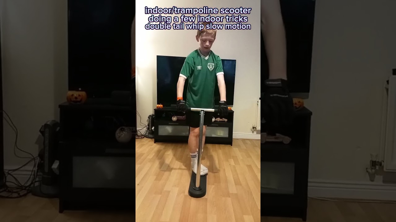 indoor/trampoline scooter doing a few tricks.
