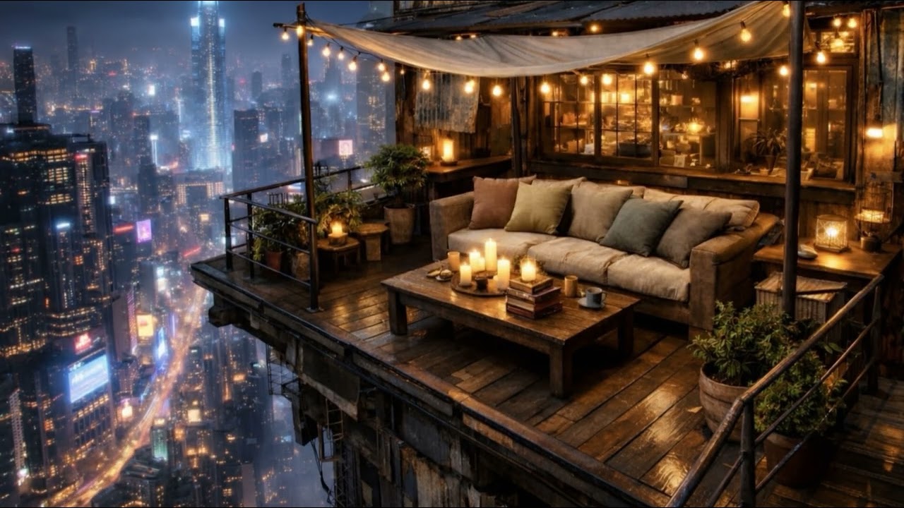 Newyork Rooftop Lofi 🌧️ | Cozy Night Ambience with Rain & City Lights (4K)