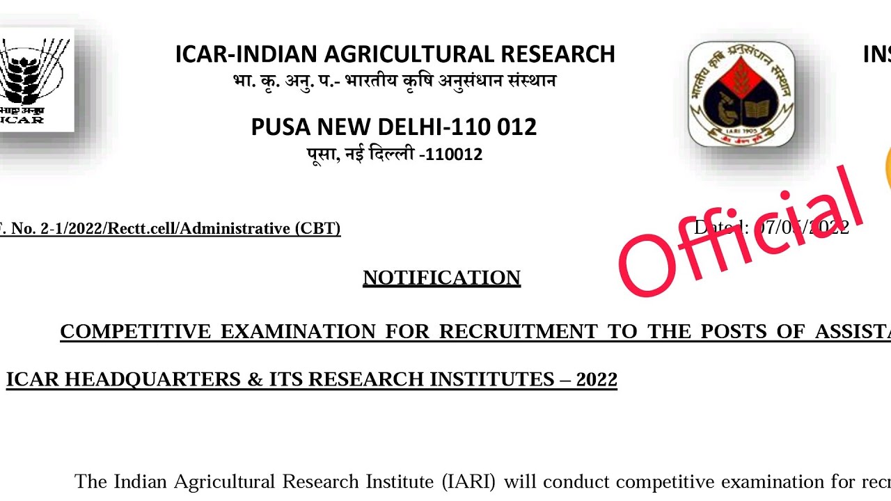 ICAR Assistant Official Notification Out !!