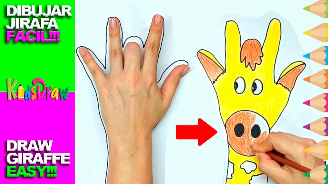 🦒 Como Dibujar una JIRAFA Fácil y Rápido para niños🦒| How to Draw GIRAFFE Easy | Jirafa con la Mano