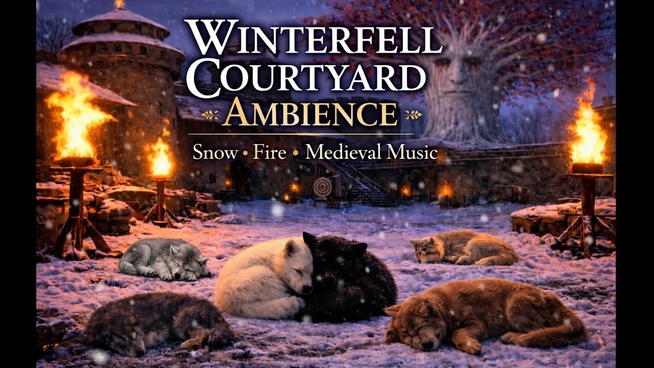 Winterfell Courtyard Ambience ❄️🐺  Snow, Fire & Medieval Music 