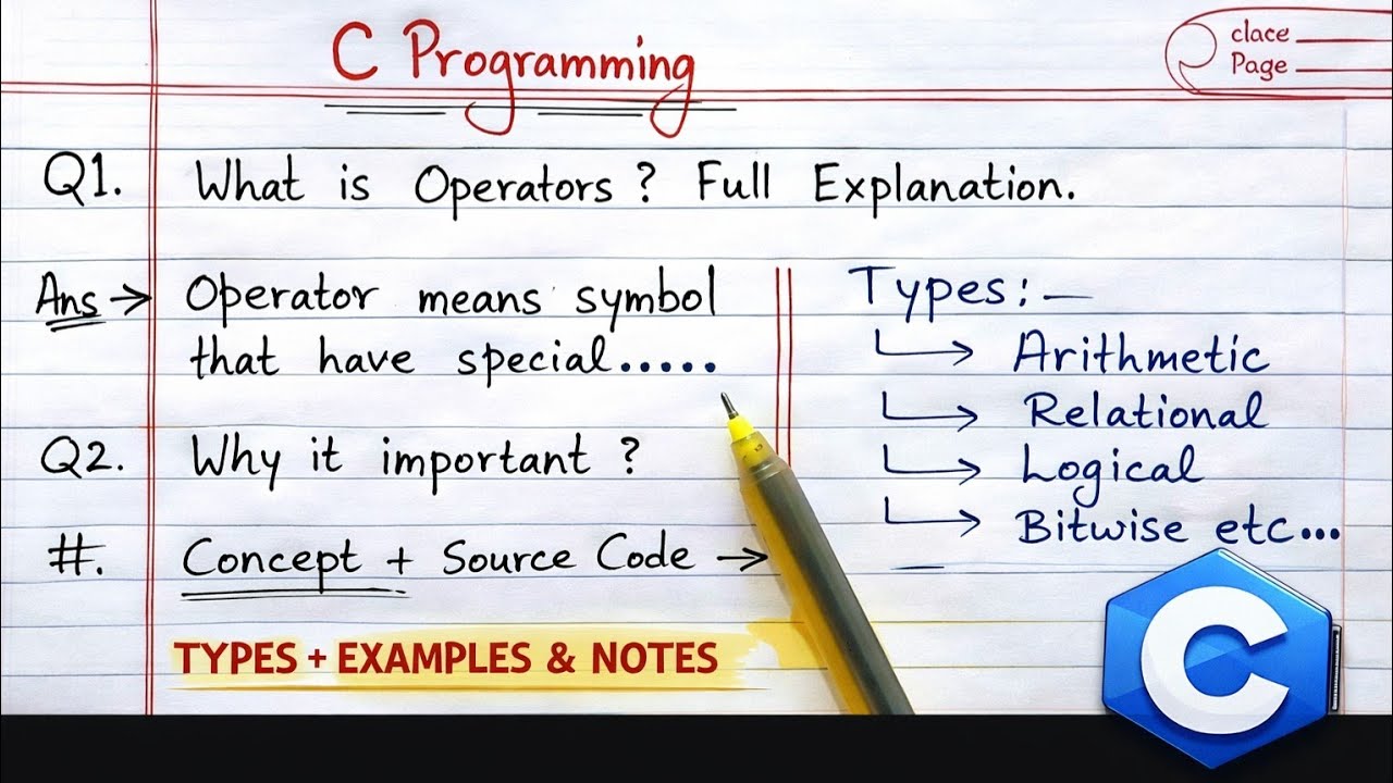 C Language Operators Full Explanation in Hindi | Types + Examples + Questions 