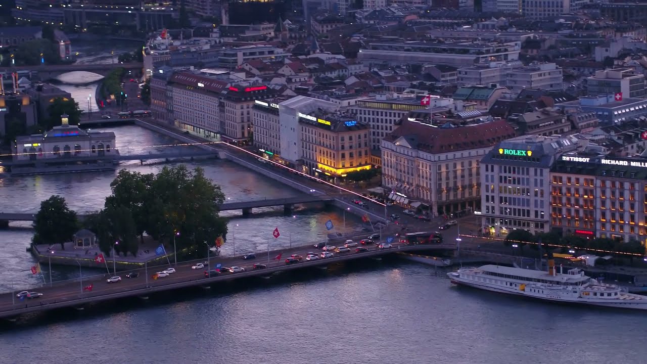 Geneva Night, Drone Footage, Ultra HD 4kvideo,