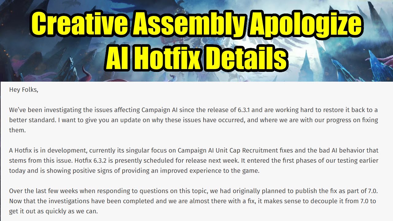 NEWS - Creative Assembly Apology, AI Hotfix  - Tides of Torment - Total War Warhammer 3