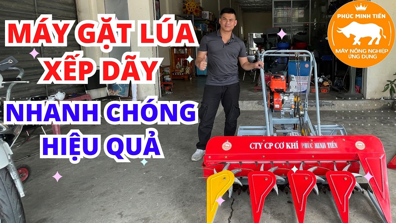 Máy gặt lúa mini cắt lúa xếp theo dãy thẳng hàng 2025