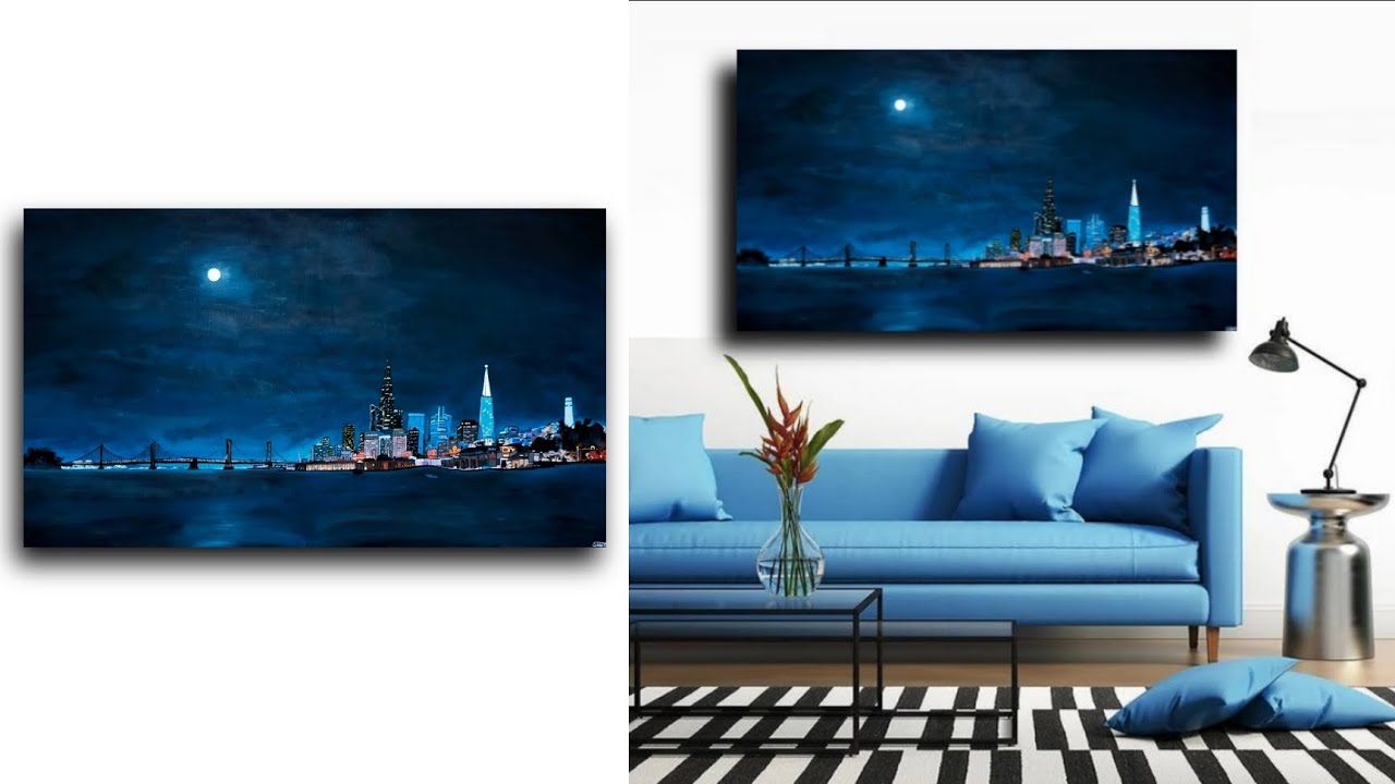 Night View Golden Gate Bridge in San Francisco / #san_francisco #goldengatebridge #acrylicpainting